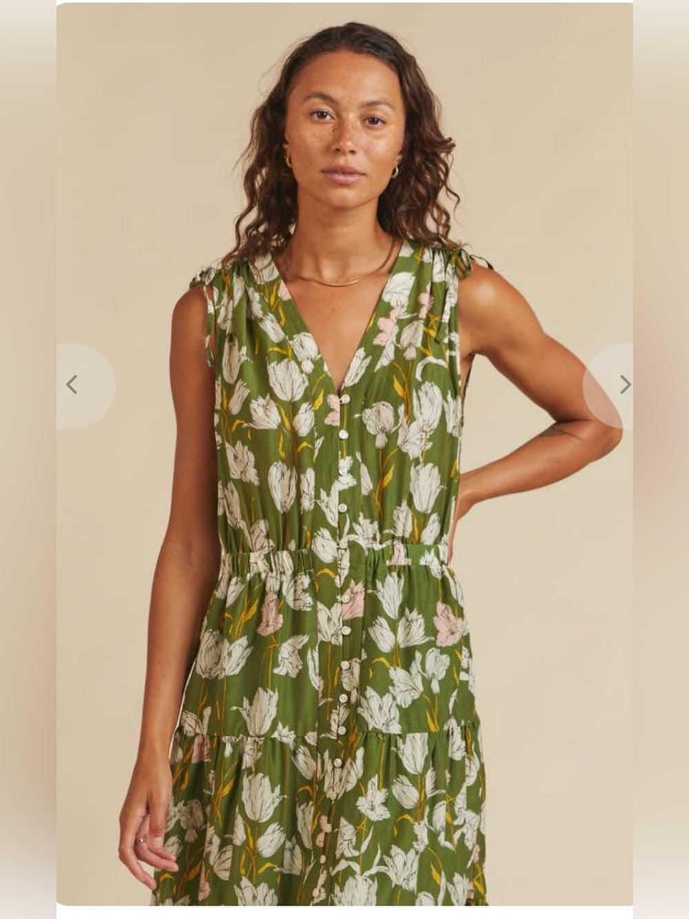 Trovata Birds Of Paradise Dress Green Floral Morning Tulips Size M